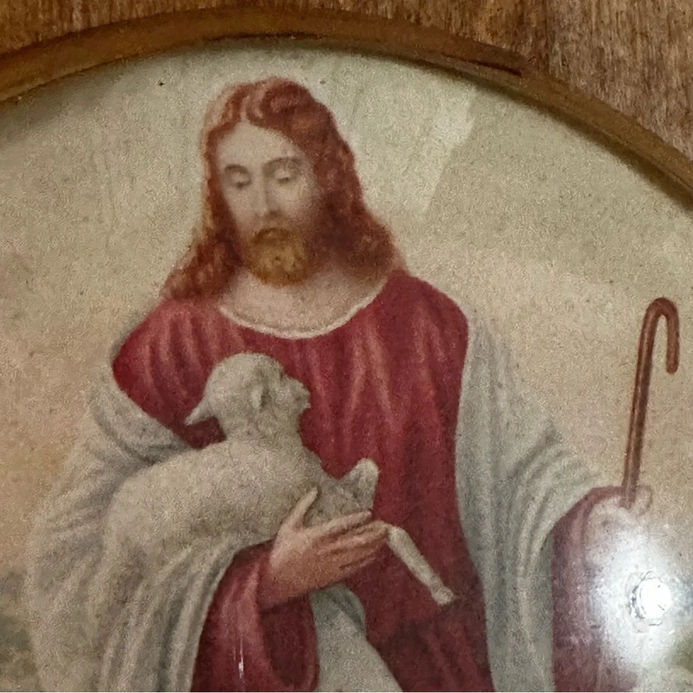 Vintage 1948 Bubble Glass Wall Plaque Jesus the GoodShepherd Christian Art - Picture 3 of 8